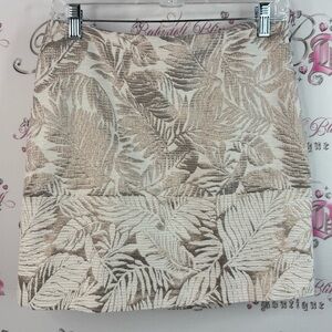 Etam skirt tropical floral shiny gold Chic Leaf Patterned Skirt in Cream and Tan
